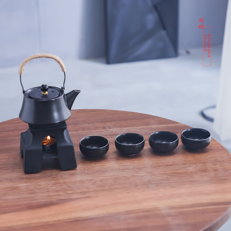 Yuerui New Rustic Pottery Constant Temperature Alcohol Tea Brewing Pot Set with Handle, Balcony Tea Brewing Stove Complete Set Wholesale Pottery