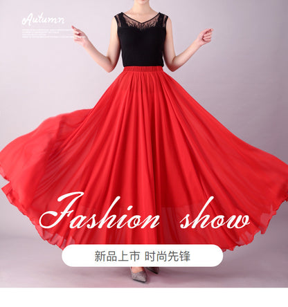 720 Degree Double Layer Large Swing Skirt Chiffon Classical Dance Ethnic Dance Skirt Dance Long Skirt Square Dance Practice Xinjiang Dance