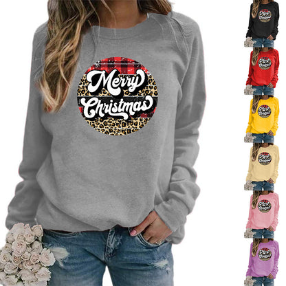 Amazon cross-border foreign trade Christmas Merry Christmas printed round neck long sleeve women's sweater European size