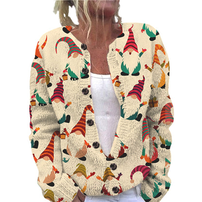 Ll-Yk1 Halloween Cardigan Round Neck Long-Sleeved 3D Printed Sweater European and American Cross-Border Casual Women's Clothing Amazon Theme