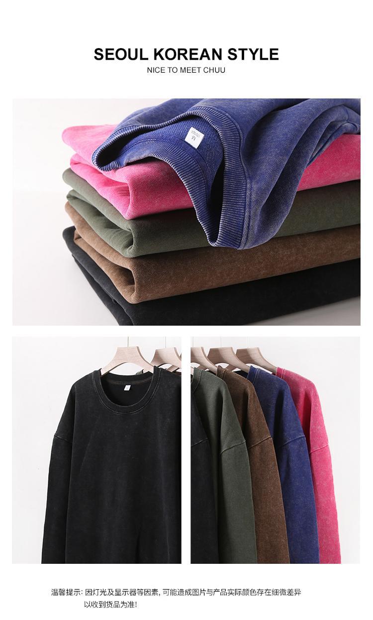Trendy Brand Heavyweight Pure Cotton Terry 400g Washed Distressed Crew Neck Sweatshirt Hoodie Retro Sweatshirt with Printed Logo