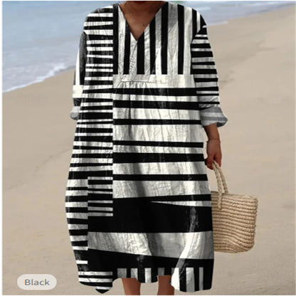 Women's Printed Plus Size Loose Long Sleeve Dress