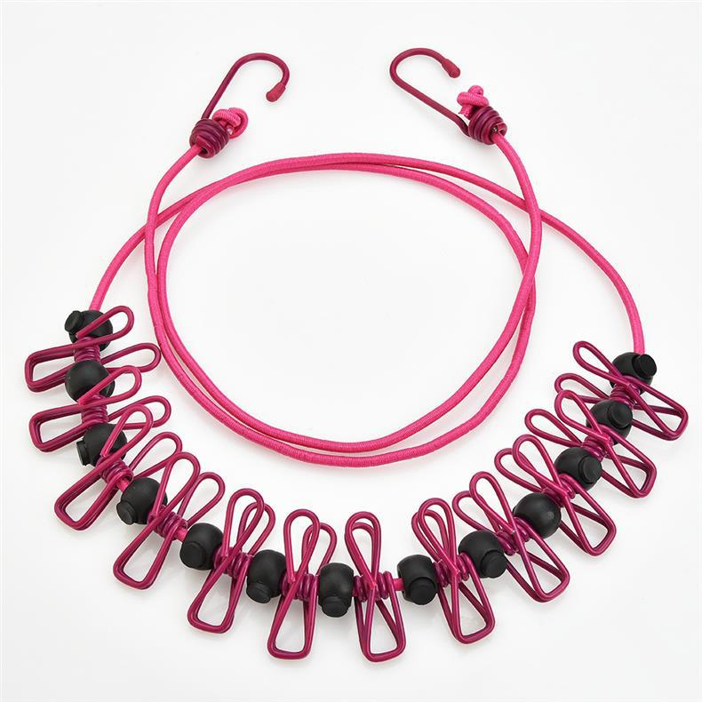 Creative Outdoor Elastic Windproof Clothesline with Positioning Clips, Korean Style Clothesline with 12 Windproof Clips