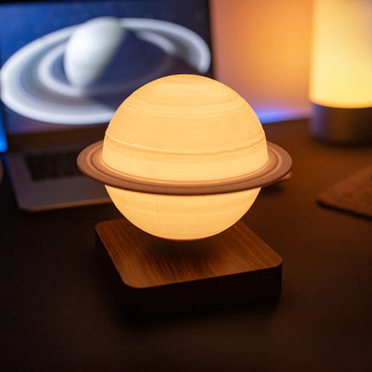 Black technology creative magnetic suspension Saturn lamp 18cm bedroom atmosphere three-color lamp desktop decoration gift for women