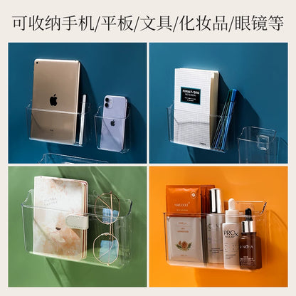 Desktop Wall Hanging Storage Box with Transparent Acrylic Cosmetics Bathroom Stationery Station Kitchen Storage Rack Bedside