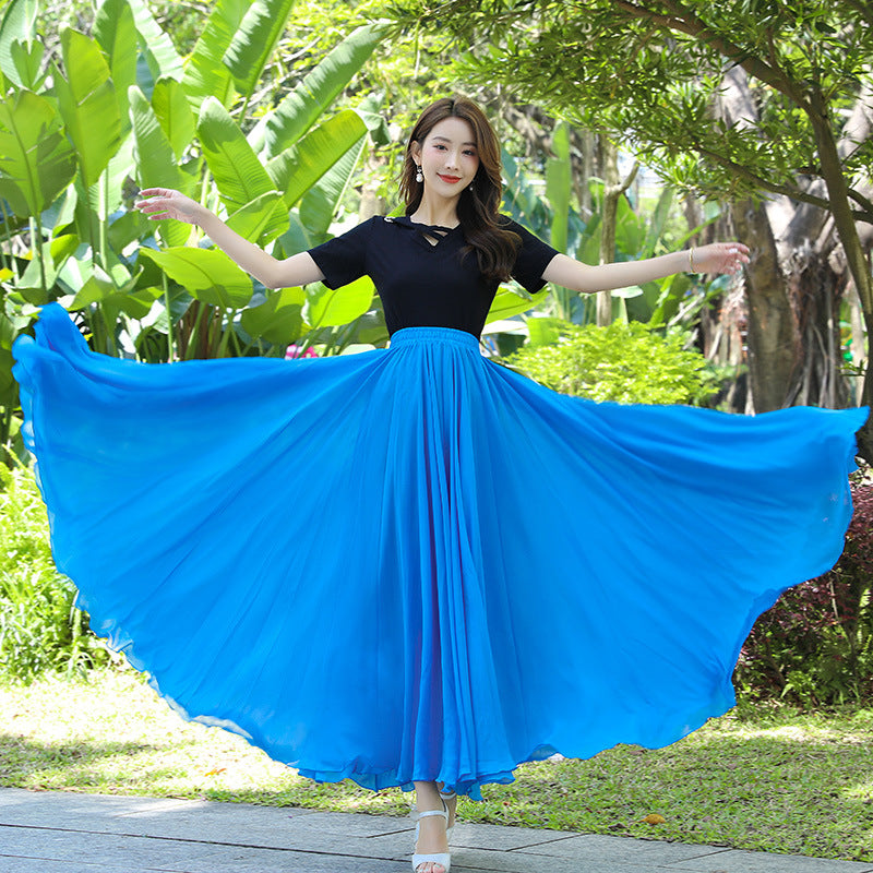 720 Degree Double Layer Large Swing Skirt Chiffon Classical Dance Ethnic Dance Skirt Dance Long Skirt Square Dance Practice Xinjiang Dance