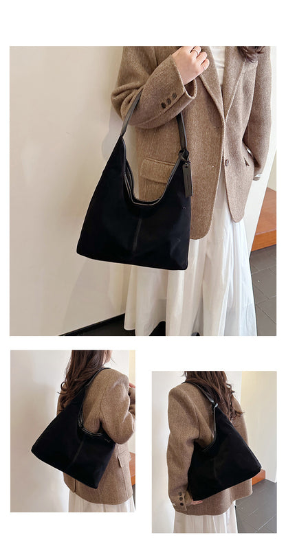 New Suede Shoulder Tote Bag, Fashionable, Simple, Lazy Style, Large Capacity Women's Handbag, Bucket Bag, Mommy Bag