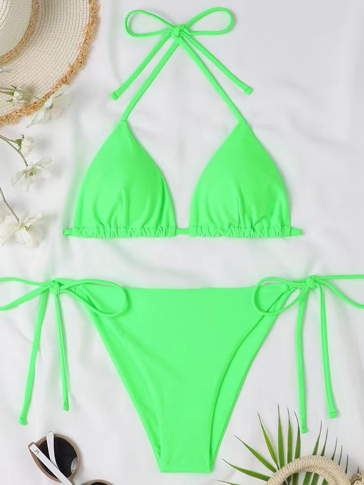 European and American Solid Color Split Swimsuit Women's Sexy Bikini Cross-border Hot Tight Gather Deep V High-end Swimsuit Women