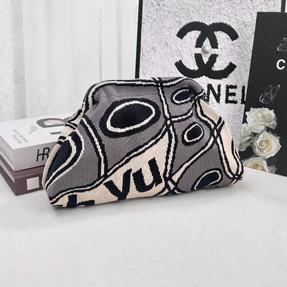 Cross-Border Dropshipping Knitted Bag Striped Clutch Bag for Women Fly-Knit Cloud Versatile Stylish Portable Makeup Bag Large Capacity