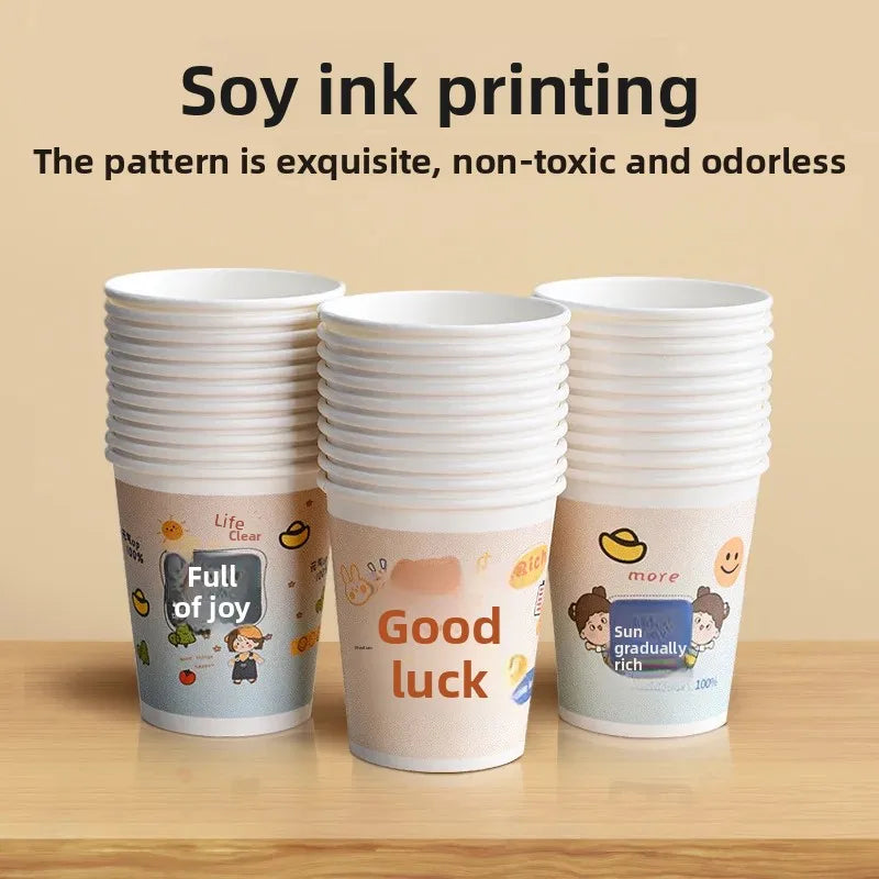 Cartoon Paper Cup Disposable Thickeneded Food Grade Household Hot and Cold Drink Coffee Cup Commercial Wholesale Hospitality Tea Cup