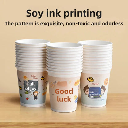 Cartoon Paper Cup Disposable Thickeneded Food Grade Household Hot and Cold Drink Coffee Cup Commercial Wholesale Hospitality Tea Cup