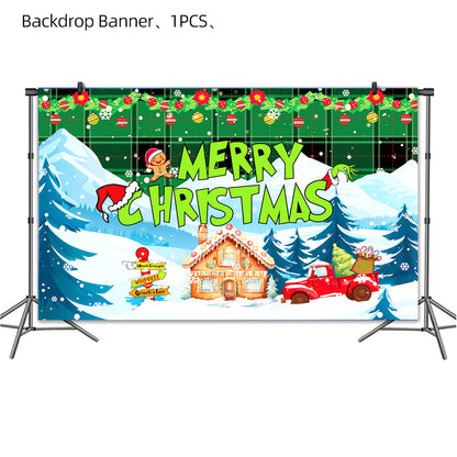 Cross-Border New Product Christmas Grinch Theme Party Decoration Flag Cartoon Party Supplies Tableware Christmas Decoration