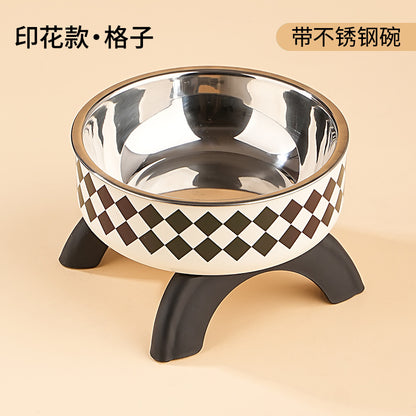 Cat High Bowl Neck Protection Cat Bowl Pet Stainless Steel Bowl Anti-slip Anti-overturning Dog Bowl Dog Food Gown Cross-border New Style