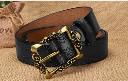 Cross-border European and American Women's Retro Belt Embossed Pattern Pin Buckle Belt Women's Ins Style All-match Simple Casual Pants Belt