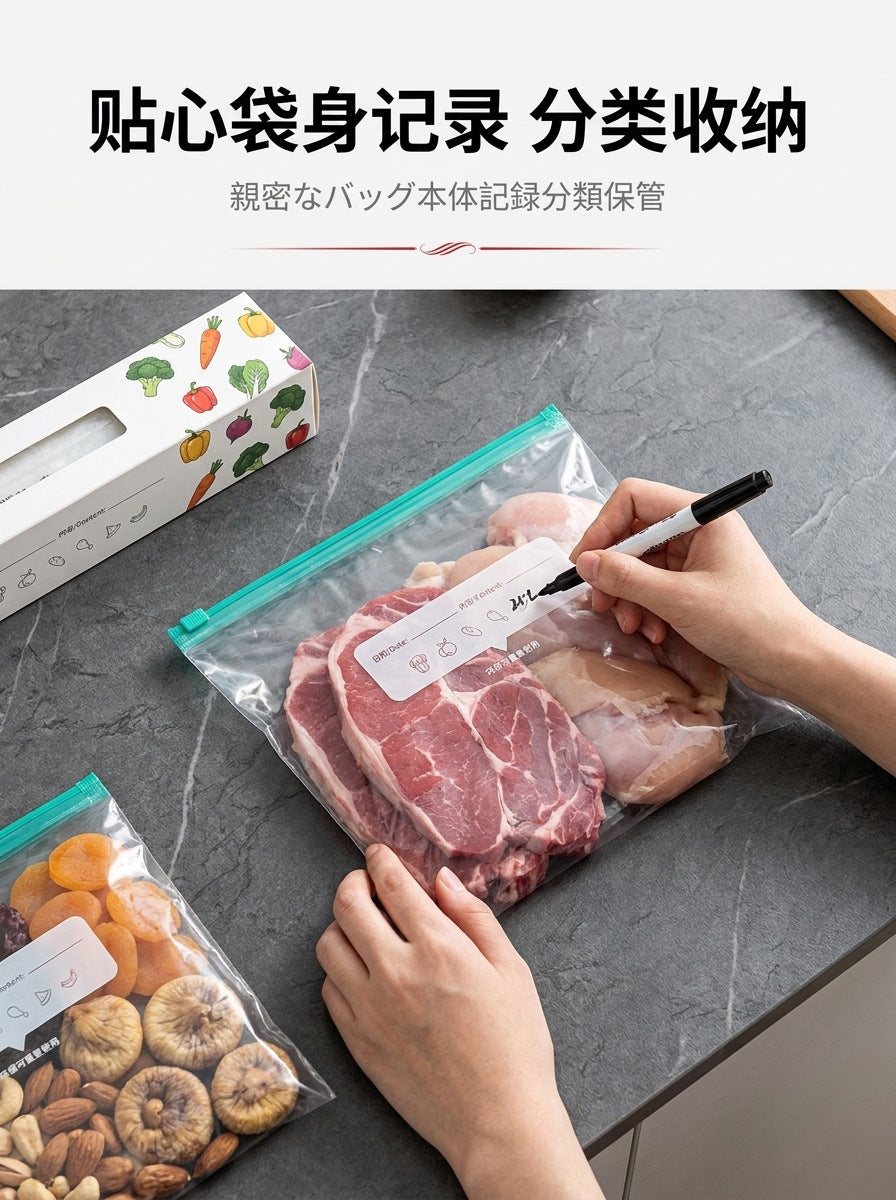 Dense Bag Zipper Fresh-Keeping Bag Refrigerator Freezer Refrigeration Removable Storage Seal Bag Self-Sealing Waterproof Thickeneding and Widening