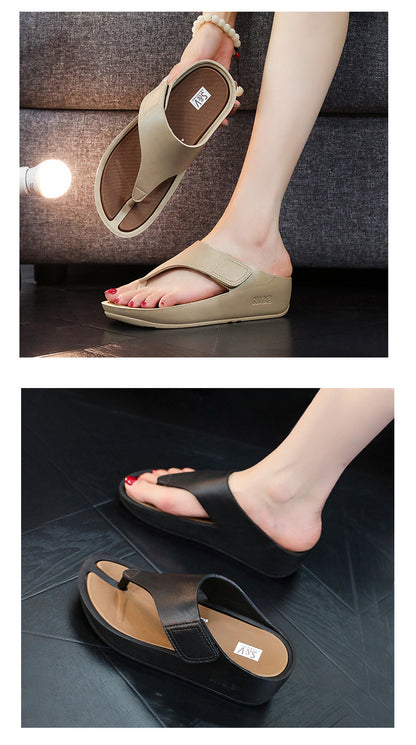 Flip-flops Women's 2024 New Elevated Beach Fashionable All-match Summer Outer Wear Comfortable Non-slip Clip Wedge Slippers