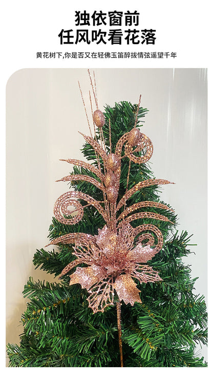 Cross-border sheep Christmas tree corner hollow gold pink flower berry insert simulation beauty leaf Christmas ball gold pink flower ornament
