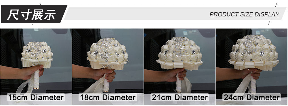 Amazon Supply Dark Green Bride Bridesmaid Simulated Satin Rose Bouquet Church Wedding Supplies Wholesale
