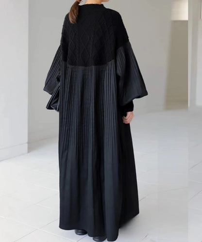 2025 Japanese Style Autumn New Pleated Diamond Pattern Sweater Spliced Long Dress in Stock