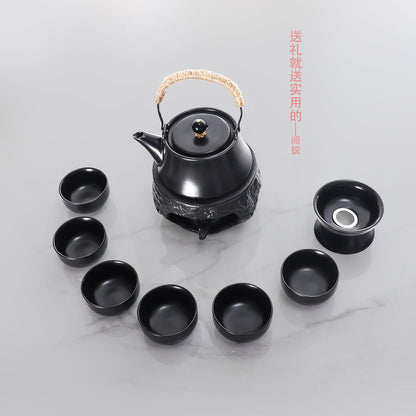 Yuerui New Rustic Pottery Constant Temperature Alcohol Tea Brewing Pot Set with Handle, Balcony Tea Brewing Stove Complete Set Wholesale Pottery