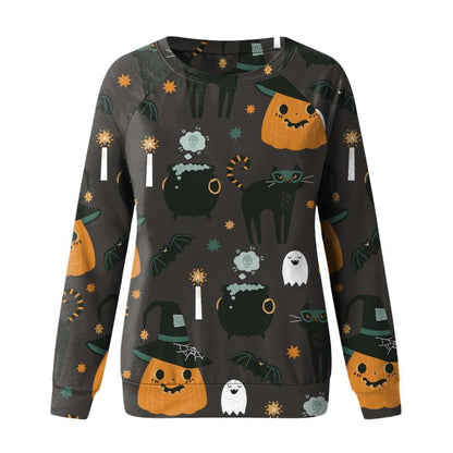 Foreign Trade Cross-border Autumn and Winter New Halloween 3D Digital Printing European and American Women's Crewneck Casual Long Sleeve Sweatshirt