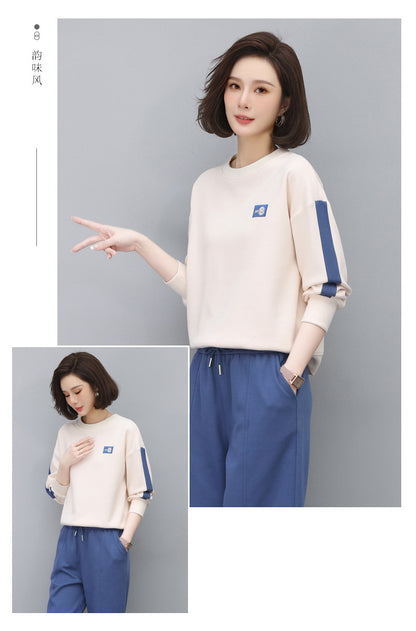 Round Neck Sweatshirt for Women 2024 Spring Small Hooded Sports Middle-Aged Mother Spring & Fall Tops Casual and Versatile