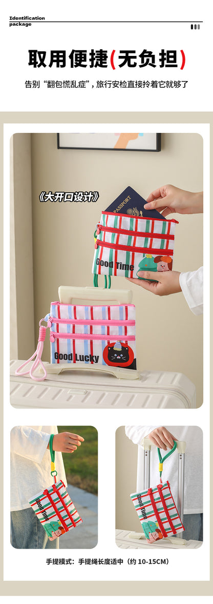 Plaid Contrasting Color Id Cosmetics Bag Travel Abroad Id Card Passport Ticket Card Bag Portable Multi-Functional Carry-On Bag