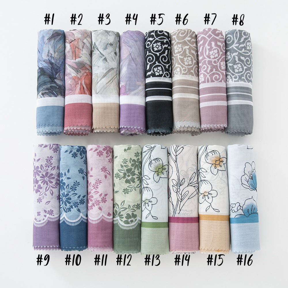 Cross-Border New Product Voile Print 110 Square Scarf Classic Lace Scarf Turban Malaysian Shawl