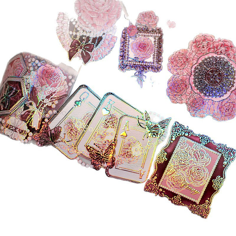 Glazed Light Gorgeous Retro Huahua Guka Decoration DIY Hand Account Material Dark Flow Linen Laser Hand Account Pet Tape