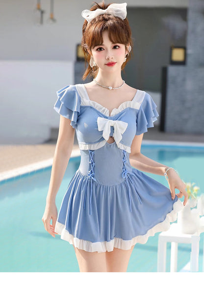 2025 New Swimsuit for Women, Conservative, Flesh-Covering, Slimming Look One-Piece Student Skirt Style, Boxer-Angle High-End Hot Spring Resort Swimsuit