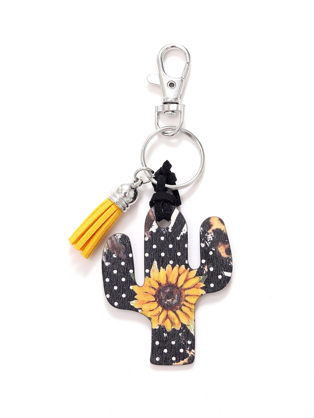 New Wooden Cactus Keychain Leopard Flower Rainbow Sunflower Striped Printed Bag Car Pendant