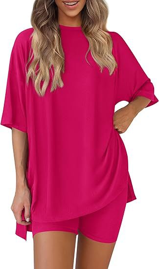 Cross-border foreign trade Amazon 2025 new women's casual round neck split loose shorts short sleeve home clothes suit
