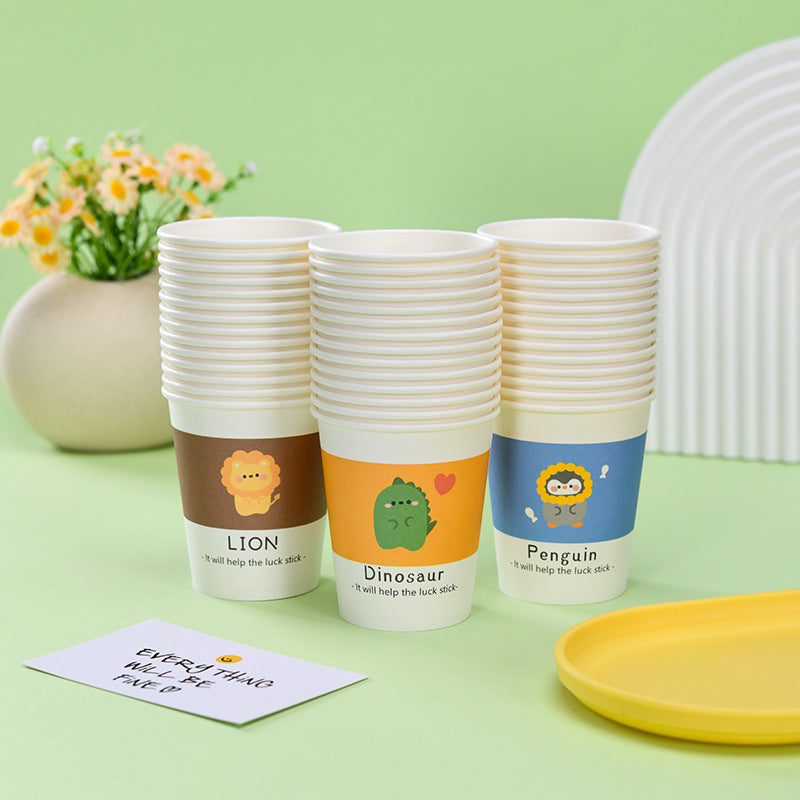 Cartoon Paper Cup Disposable Thickeneded Food Grade Household Hot and Cold Drink Coffee Cup Commercial Wholesale Hospitality Tea Cup