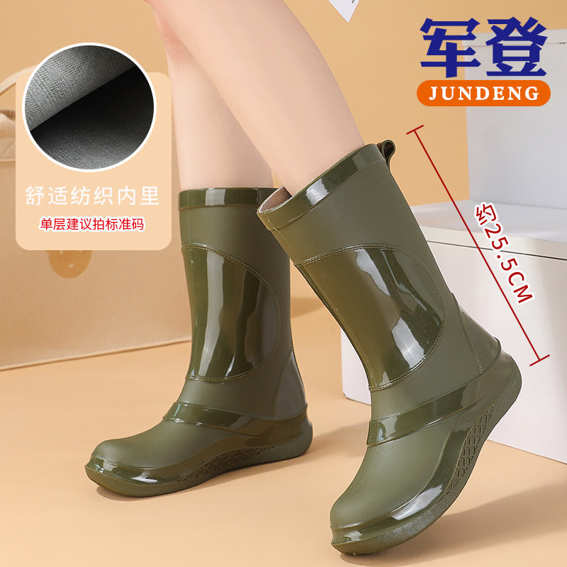 Rain Boots for Women, New Fashionable Waterproof Shoes, Mid-Calf Outdoor Rain Boots for Beachcombing, Trendy Non-Slip Waterproof Slip-On Rubber Shoes