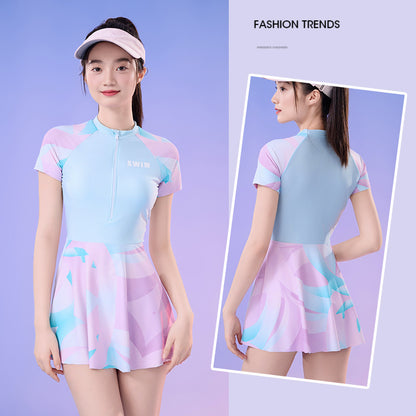 New Small Floral Swimsuit Seaside Beach Holiday One-piece Swim Skirt Split Safety Trunks Swimsuit with Chest Pad suit