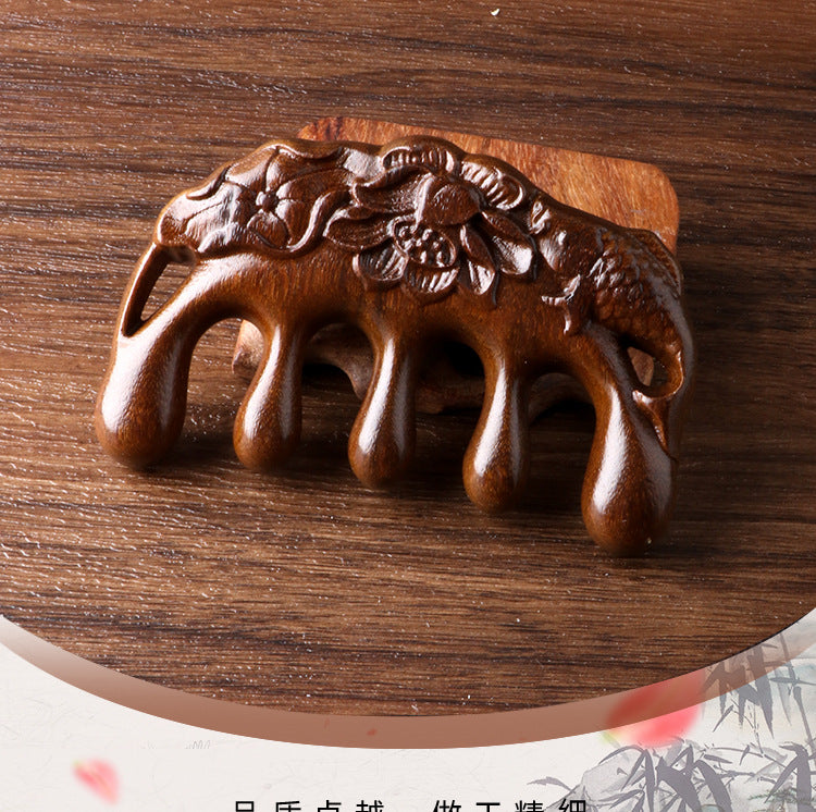 Golden silk sandalwood lotus fish carved massage comb scalp head massage wide tooth comb small comb solid wood comb meridian comb