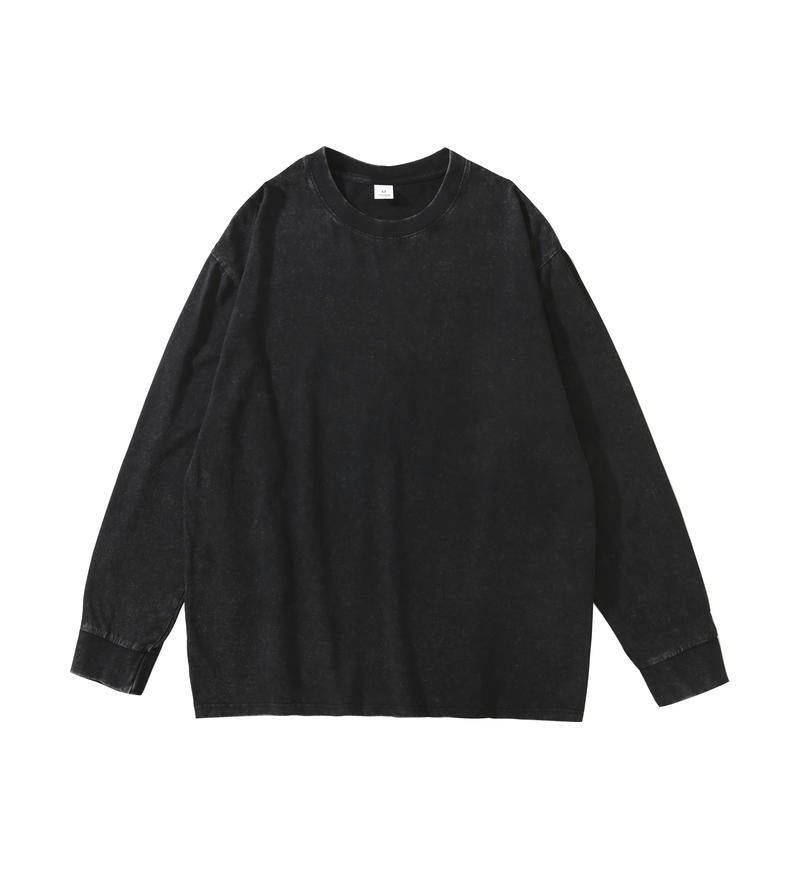 Trendy Brand Heavyweight Pure Cotton Terry 400g Washed Distressed Crew Neck Sweatshirt Hoodie Retro Sweatshirt with Printed Logo