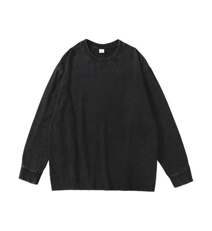 Trendy Brand Heavyweight Pure Cotton Terry 400g Washed Distressed Crew Neck Sweatshirt Hoodie Retro Sweatshirt with Printed Logo