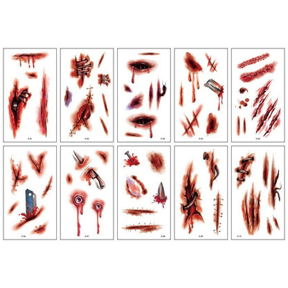 Halloween Realistic Scar Vampire Bite Zombie Scratch Horror Wound Scar Waterproof Tattoo Sticker for Men and Women