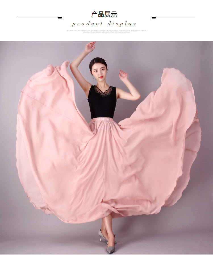 720 Degree Double Layer Large Swing Skirt Chiffon Classical Dance Ethnic Dance Skirt Dance Long Skirt Square Dance Practice Xinjiang Dance