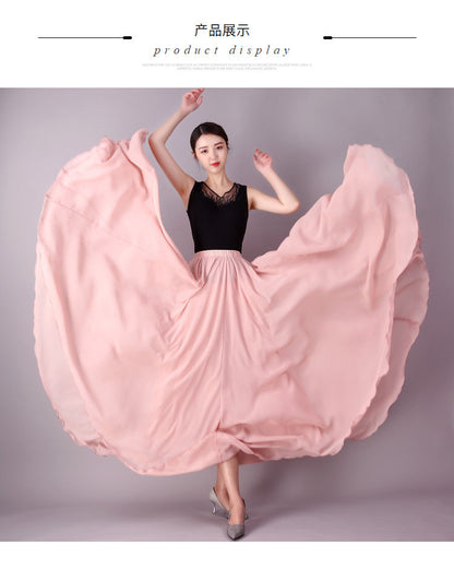 720 Degree Double Layer Large Swing Skirt Chiffon Classical Dance Ethnic Dance Skirt Dance Long Skirt Square Dance Practice Xinjiang Dance