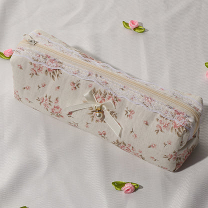 Cotton Lace Trim Storage Bag for Makeup Brushes, Cotton Makeup Bag, Toiletry Travel Soft Brush Pouch for Women, Artistic Style