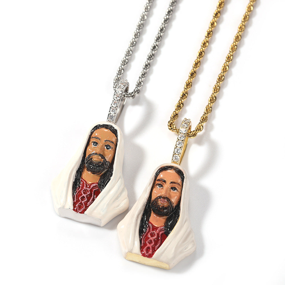 European and American New Products Copper Material Enamel Men's Avatar Personalized Hip-Hop Pendant Necklace Trendy Accessories Jewelry Wholesale