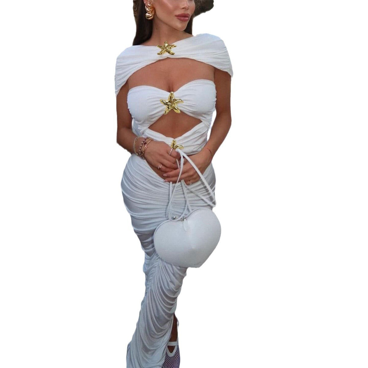 Pure White One-piece Swimsuit Skirt Shawl Three-piece Suit Sexy