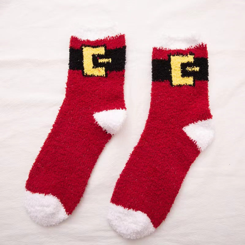 Coral fleece Christmas socks autumn and winter thick tube socks New Year gift socks cartoon Christmas socks cross-border wholesale