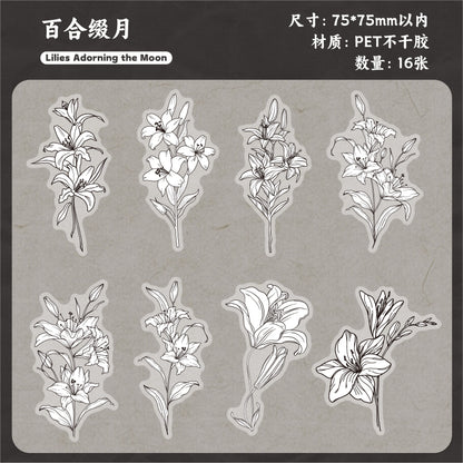 Retrostory Flower Dyeing Series Pet Sticker Pack 16 Pieces into Retro Flower Handbook DIY Material Decorative Stickers