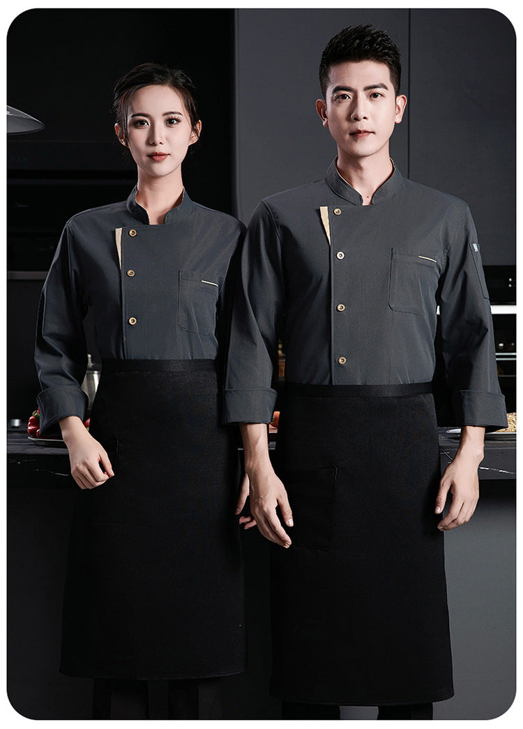 New Stretch Chef Work Clothes Long-sleeved Autumn and Winter Restaurant Baking Men's and Women's Short-sleeved Kitchen Work Clothes