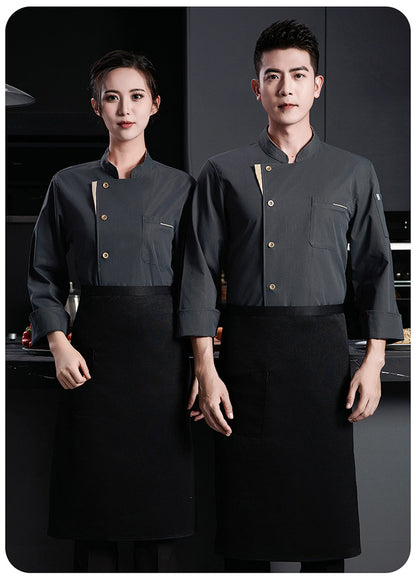 New Stretch Chef Work Clothes Long-sleeved Autumn and Winter Restaurant Baking Men's and Women's Short-sleeved Kitchen Work Clothes