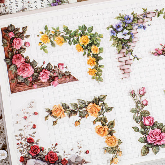 Carefully Selected Retrostory Corner Stickers Ins Style Flower Collage DIY Border Handbook Landscaping Decoration Material Stickers