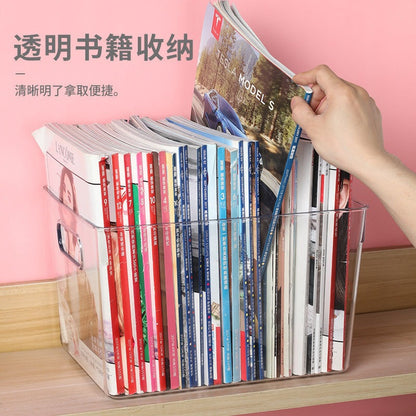 Desktop Storage Box Small Miscellaneous Stationery Sticky Notes Handbook Pencil Transparent Narrow Long Storage Storage Box